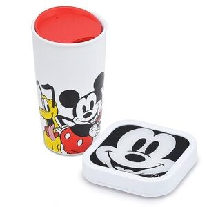 🆕 Disney Mickey and Friends Ceramic Travel Mug with Lid and Mug Warmer 16 Oz